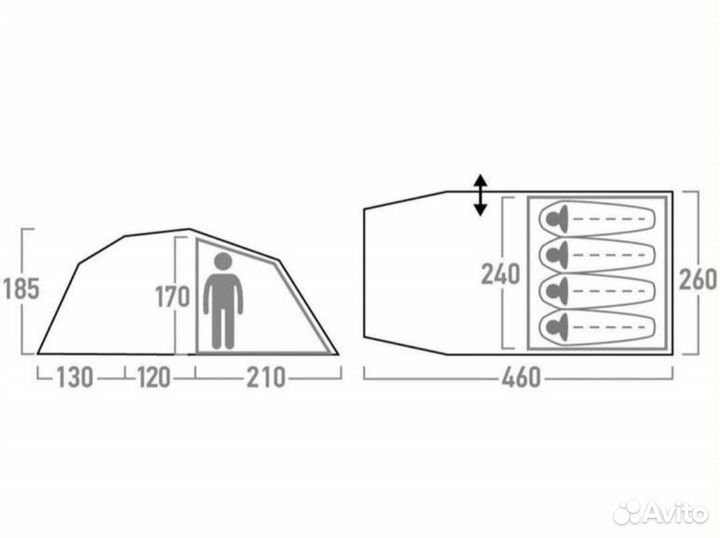 Палатка туристическая 4 местная с тамбуром