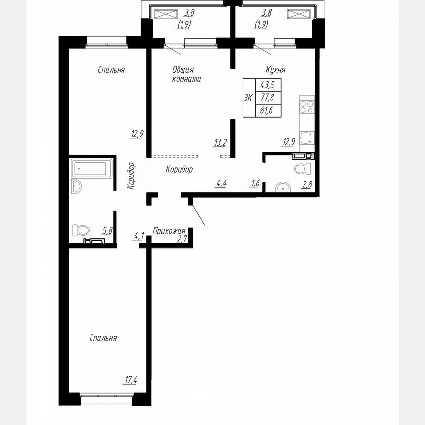 3-к. квартира, 81,6 м², 6/17 эт.