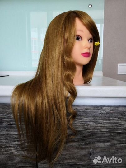Голова-манекен болванка с натур. волосами золото