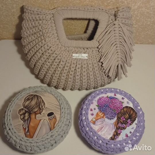 Вязаные интерьерные корзинки с крышкой