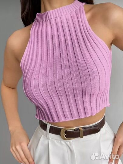 Розовый вязаный топ