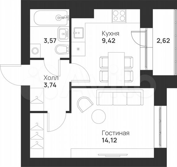 1-к. квартира, 33,5 м², 3/5 эт.