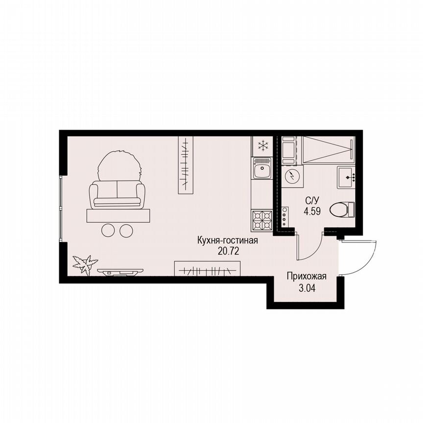 Квартира-студия, 28,4 м², 4/6 эт.