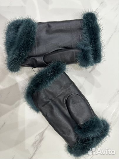 Новые митенки кожаные С мехом норки