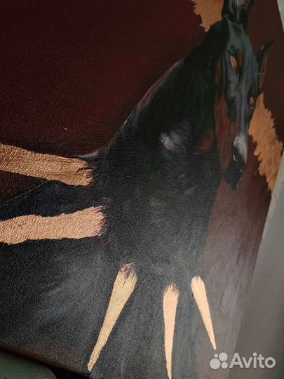 Интерьерная картина акрилом на холсте доберман