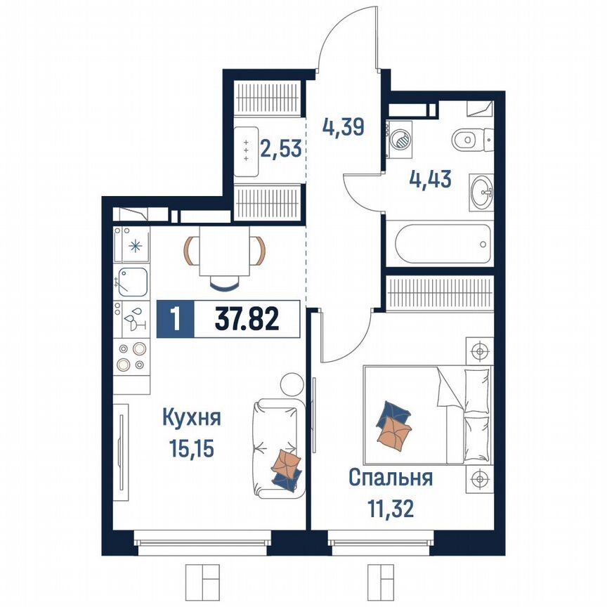 1-к. квартира, 37,8 м², 11/18 эт.