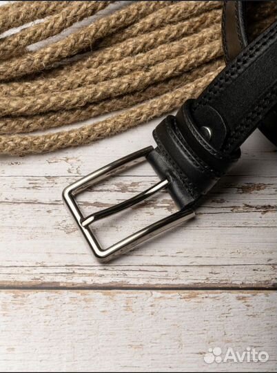 Мужской кожаный ремень черный новый в коробке