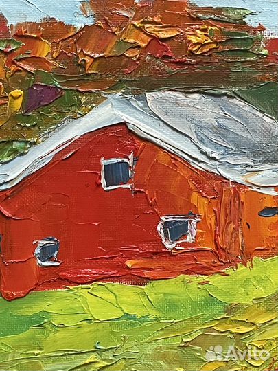 Картина маслом на холсте Пейзаж с домиком