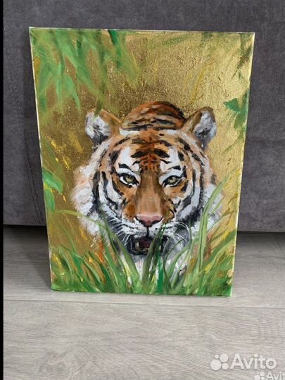 Картина маслом на холсте, тигр 30х40