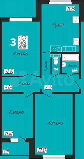 3-к. квартира, 80,9 м², 5/10 эт.