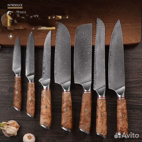 Набор ножей Дамасская сталь, белая тень