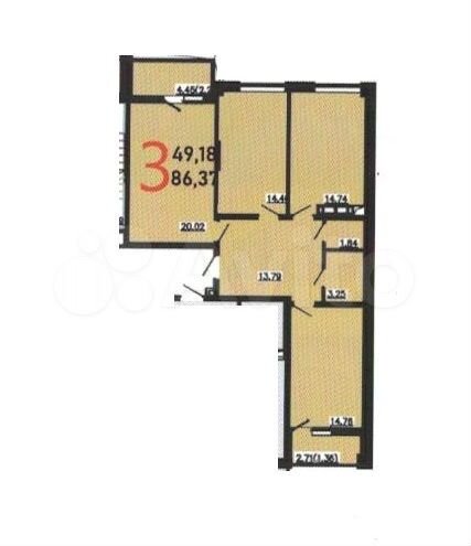 2-к. квартира, 79,1 м², 10/12 эт.