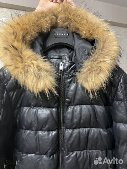 Пуховик кожаный мужской с натуральным мехом