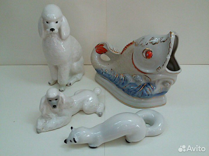 Фарфоровая статуэтка пудель песец рыба