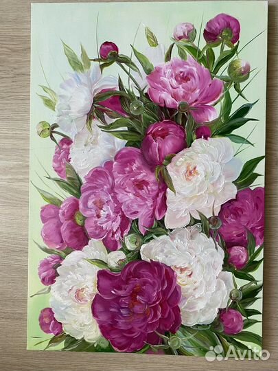 Картина маслом. Пионы