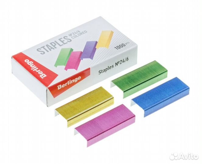Скобы для степлера №24/6 Berlingo, цветные 1000шт
