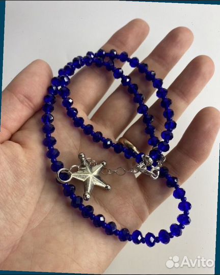 Мелкие синие бусы стекло огранка 44 см