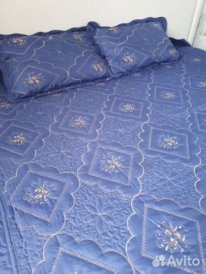 Покрывало 2х-спальное новое хлопковое с наволочкам