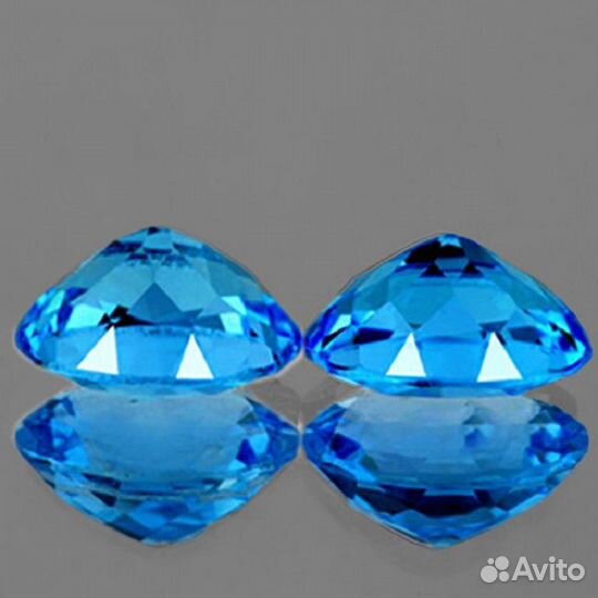 Топаз натуральный 6,34Ct 10х8мм 2шт. VVS Swiss Blu