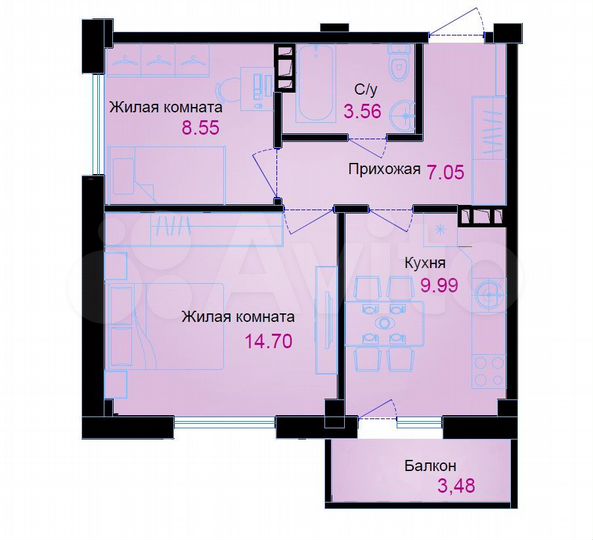 2-к. квартира, 48,2 м², 5/8 эт.
