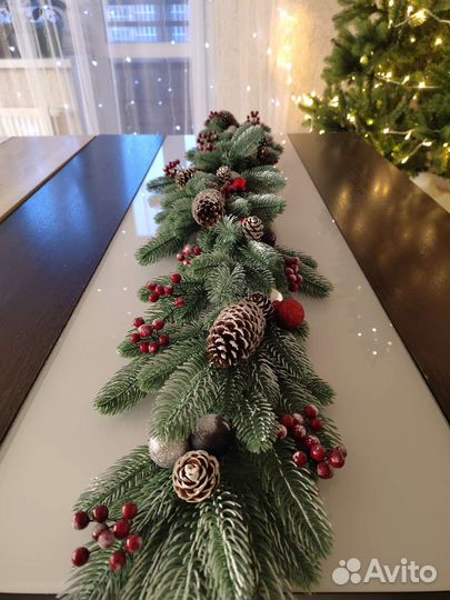 Гирлянда новогодняя из голубой ели искусственная