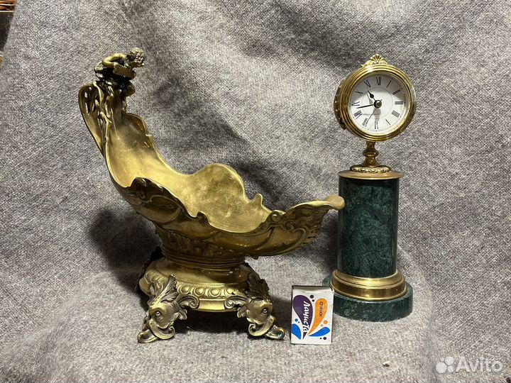 Ваза -ладья бронза,часы бронза-камень