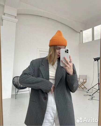 Комплект шапка бини женская мужская + шарф