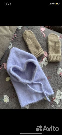 Капор и варежки пух норки ручная работа новые