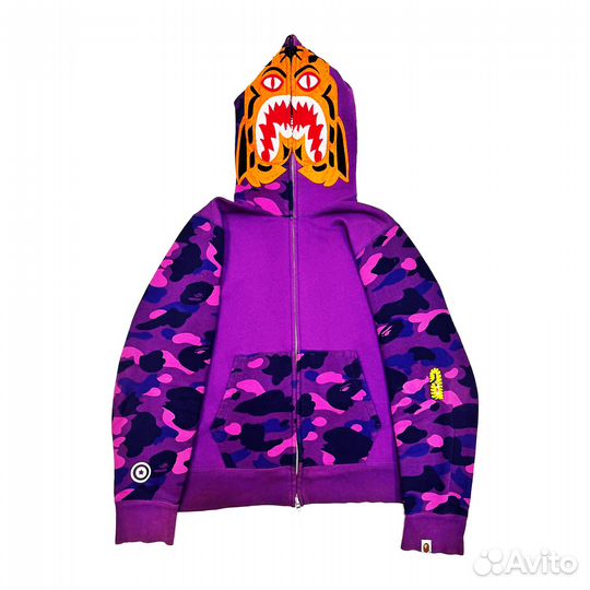 Фиолетовое худи bape Tiger-Shark - оригинал