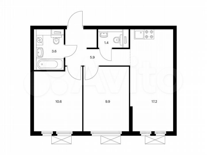 2-к. квартира, 48,6 м², 19/25 эт.