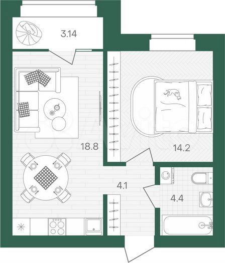 1-к. квартира, 44,7 м², 5/10 эт.