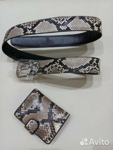 Ремень кожаный и портмоне из питона