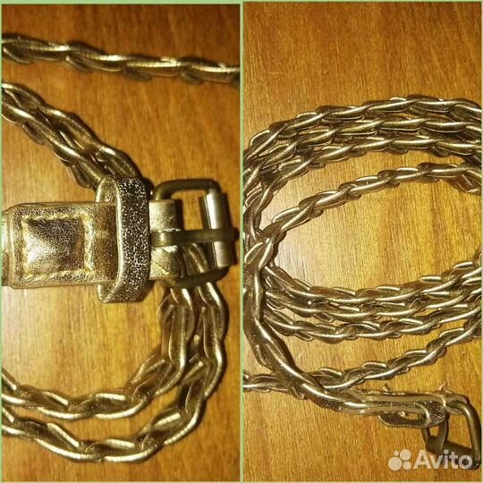 Золотой кожаный ремешок 110 см