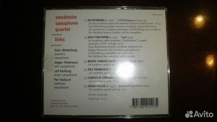 Stockholm saxophone Quartet CD made in Austria