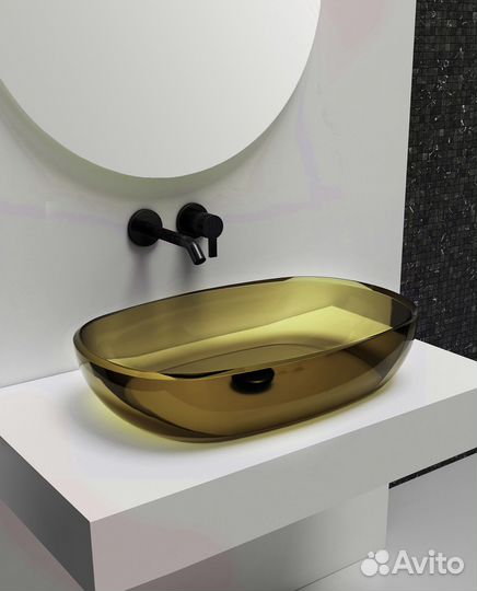 Раковина накладная прозрачная оливковая
