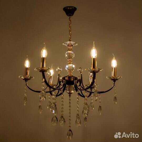 Люстра NH4920/6 COF+FGD кофе/золото/хрусталь 6х40В