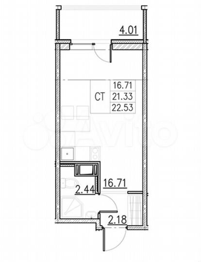 Квартира-студия, 22,5 м², 8/12 эт.