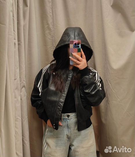 Кожаный бомбер Adidas Logo Leather Bomber