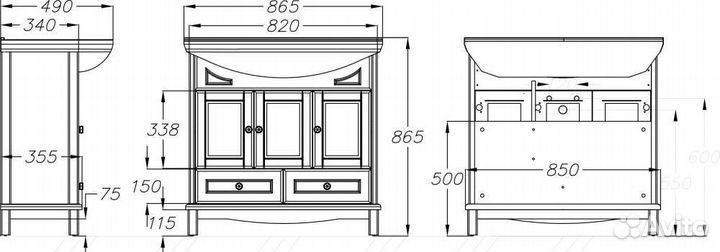Тумба с раковиной Opadiris Омега 85 cлоновая кость