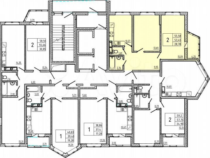 2-к. квартира, 55,6 м², 5/18 эт.