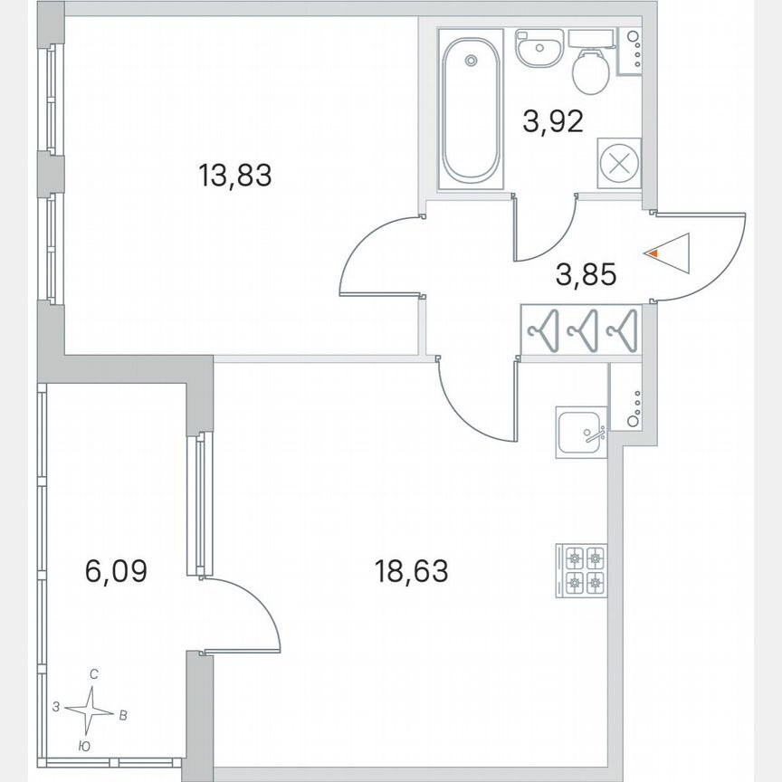 1-к. квартира, 43,3 м², 1/4 эт.