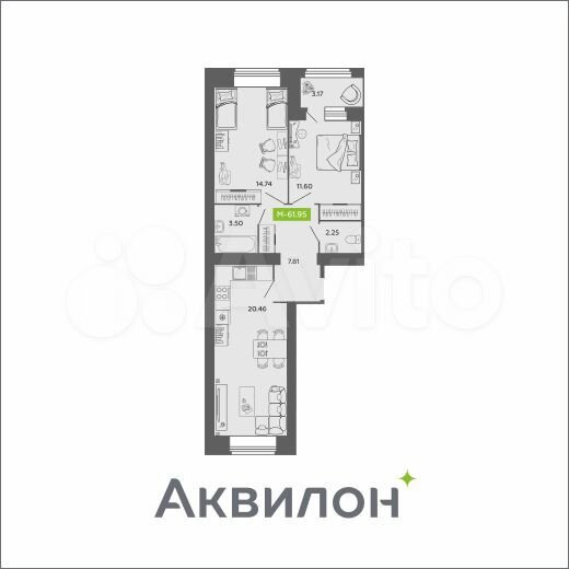 3-к. квартира, 62 м², 8/11 эт.