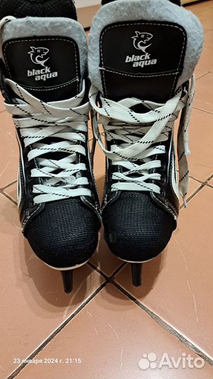 Коньки хоккейные 37, black aqua