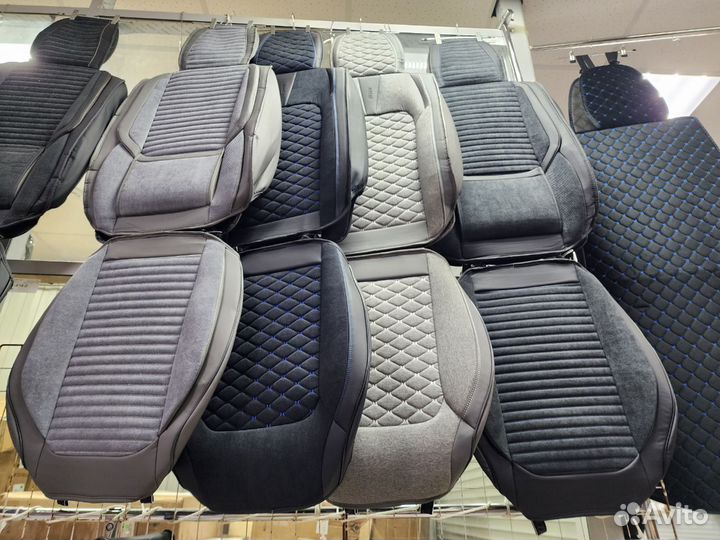 Авто Чехлы Комбинированные Ткань+Кожа Комплект