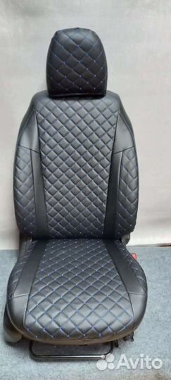 Чехлы Дэу Нексия чёрные с синем ромбом