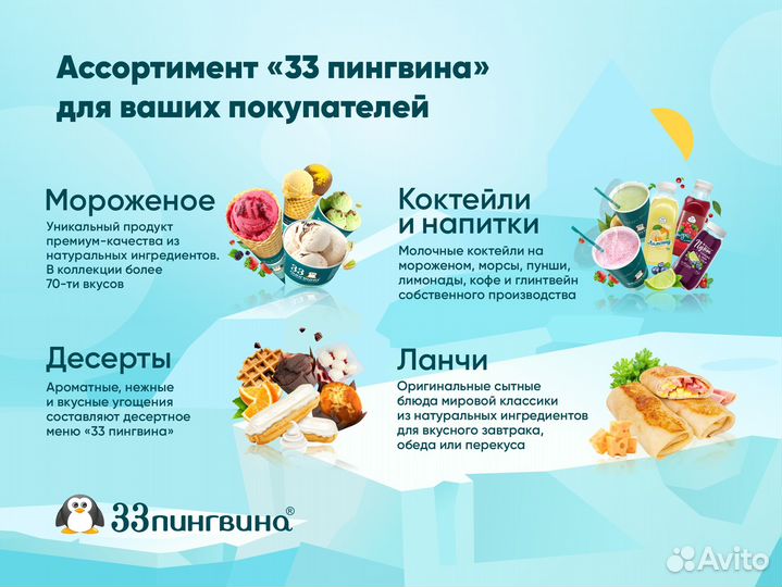 Франшиза киоск - мороженое, напитки «33 пингвина»