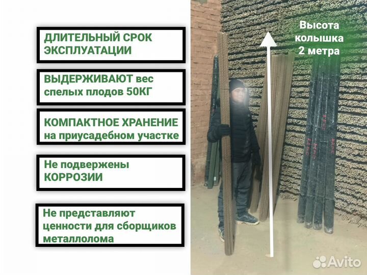 Колышки садовые 2 метра d12мм для подвязки томатов