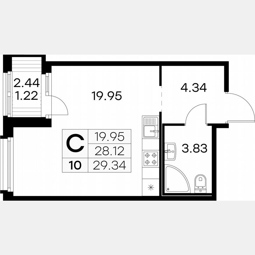 Квартира-студия, 29,3 м², 2/15 эт.