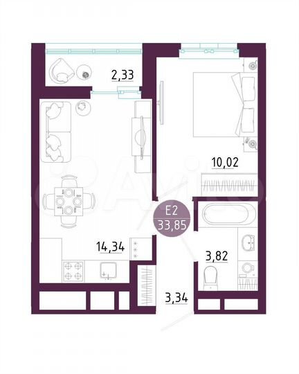 1-к. квартира, 33,9 м², 5/10 эт.