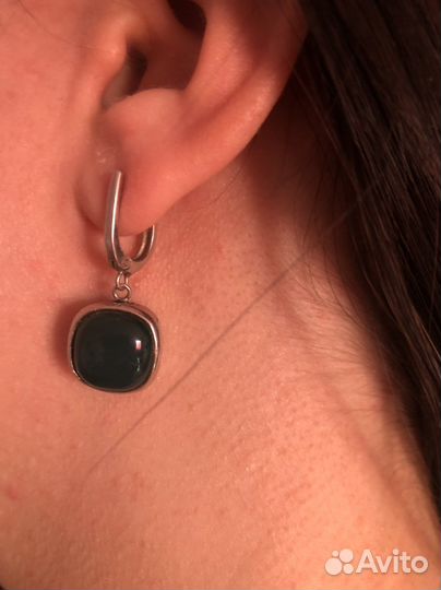 Серебро. Серьги и кольцо с агатом